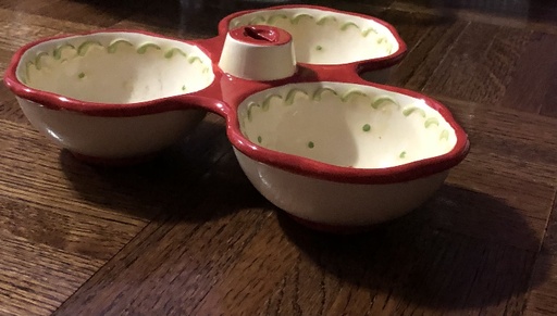 Triple Dip Serving Bowls / Three-Part Relish Dish / Condiment Server